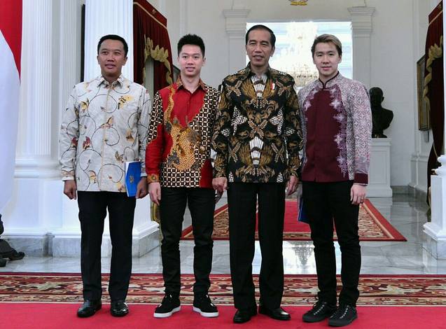 Imam Nahrawi, Kevin Sanjaya Sukamuljo, Marcus Fernaldi Gideon, Joko Widodo Imam Nahrawi, Kevin Sanjaya Sukamuljo, Marcus Fernaldi Gideon, Joko Widodo