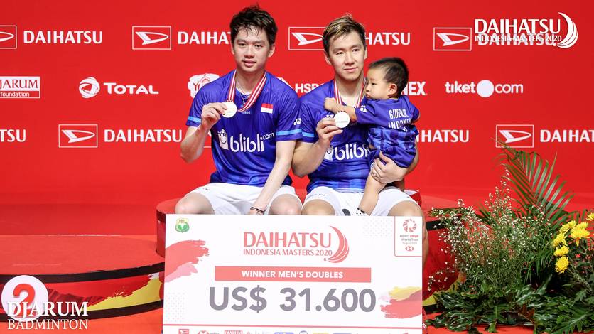 Kevin Sanjaya Sukamuljo/Marcus Fernaldi Gideon (Indonesia) saat menjuarai Daihatsu Indonesia Masters 2020 BWF World Tour Super 500, Januari lalu. Kevin Sanjaya Sukamuljo/Marcus Fernaldi Gideon (Indonesia) saat menjuarai Daihatsu Indonesia Masters 2020 BWF World Tour Super 500, Januari lalu.