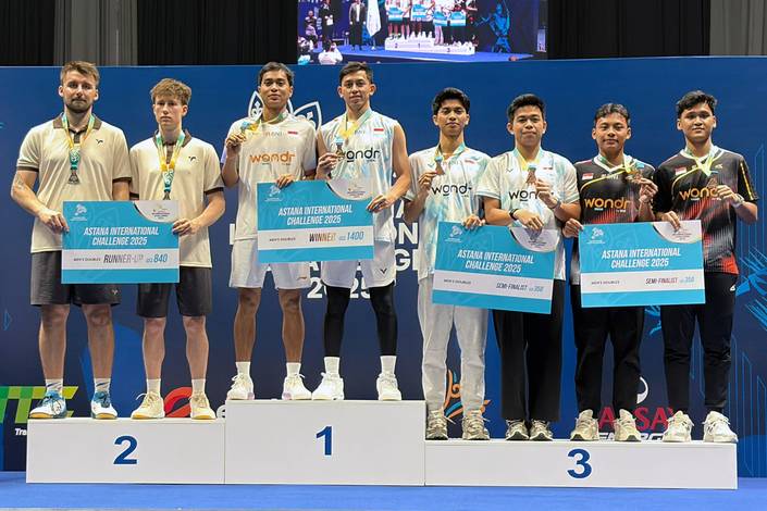 Podium ganda putra pada Astana International Challenge 2025 (Humas PP PBSI)
