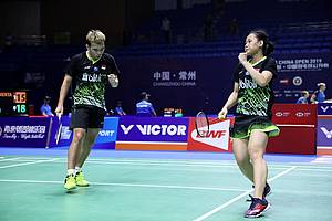 Selebrasi Rinov Rivaldy/Pitha Haningtyas Mentari (Indonesia).