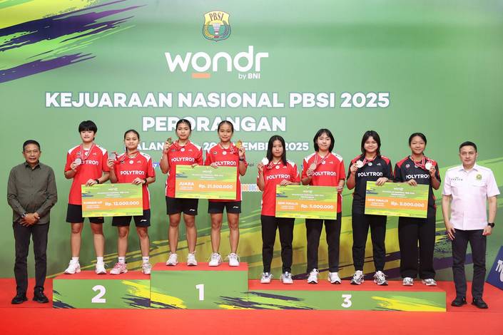 Podium kategori Ganda Taruna Putri pada Kejuaraan Nasional PBSI 2025 (Humas PP PBSI)