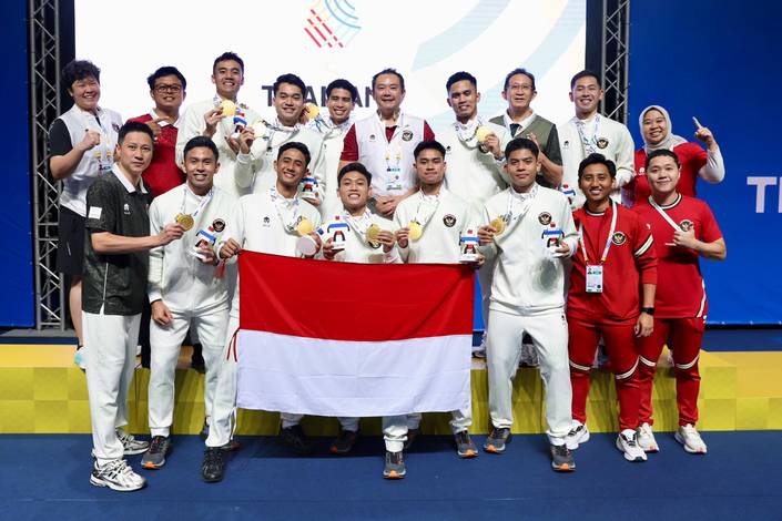 Tim beregu putra bulu tangkis Indonesia pada SEA Games Thailand 2025 (Humas PP PBSI)
