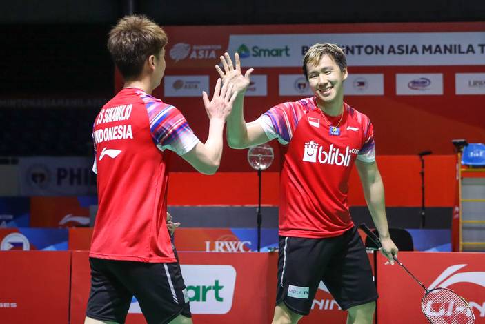 Selebrasi kemenangan Kevin Sanjaya Sukamuljo/Marcus Fernaldi Gideon (Indonesia). Selebrasi kemenangan Kevin Sanjaya Sukamuljo/Marcus Fernaldi Gideon (Indonesia).
