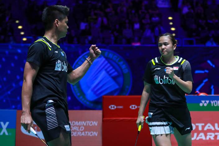 Selebrasi Praveen Jordan/Melati Daeva Oktavianti (Indonesia). (Foto: PP PBSI) Selebrasi Praveen Jordan/Melati Daeva Oktavianti (Indonesia). (Foto: PP PBSI)