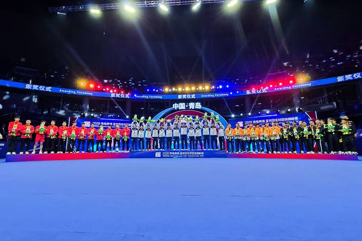 Podium beregu putra Badminton Asia Team Championships 2026 (Humas PP PBSI)