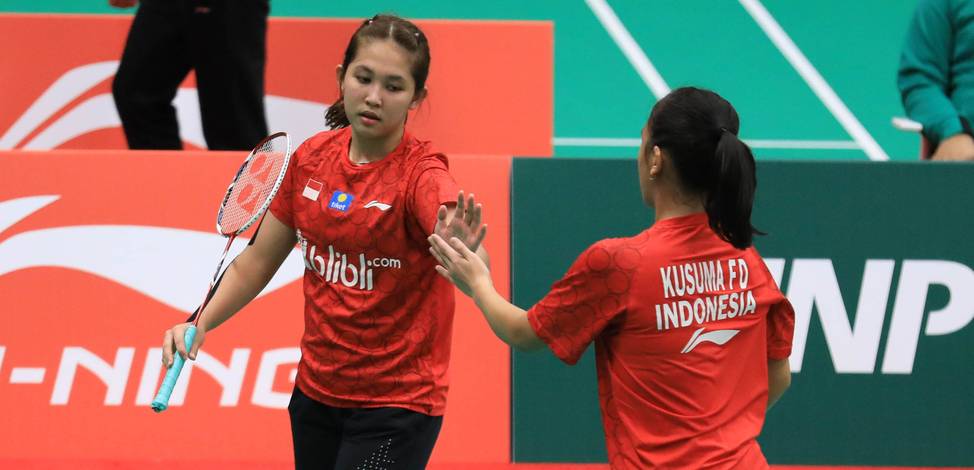 Ribka Sugiarto/Febriana Dwipuji Kusuma saat tampil di partai kelima H BWF World Junior Championships 2018. Ribka Sugiarto/Febriana Dwipuji Kusuma saat tampil di partai kelima H BWF World Junior Championships 2018.