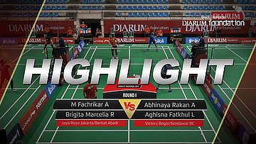 M Fachrikar Adma Parlindungan/Brigita Marcelia Rumambi (Jaya Raya Jakarta/Berkat Abadi) VS Abhinaya Rakan Adira/Aghisna Fatkhul Laili (Victory Bogor/Sendawar BC)