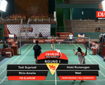 Tedi S/Ririn Amelia (Djarum Kudus) VS Hiski Rumengan/Wati (Suryanaga Surabaya/Icli Gowata Sulsel)